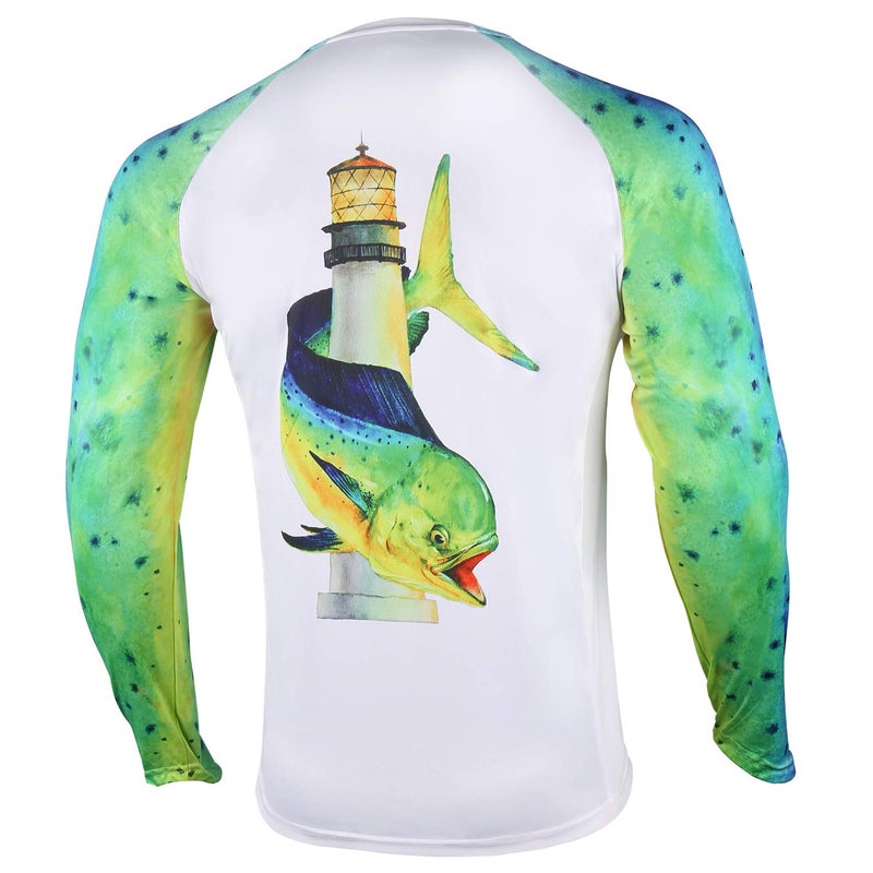 Palmyth Fishing Shirt for Men Long Sleeve Sun Protection UV UPF 50+ T-Shirts with Pocket (Mahi/Lighthouse, XXXX-Large) - Image 1